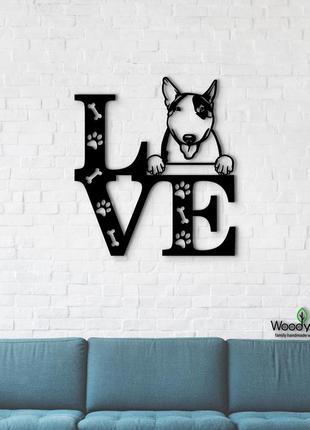 Панно love&paws бультер'єр 20x23 см - картини та лофт декор з дерева на стіну.