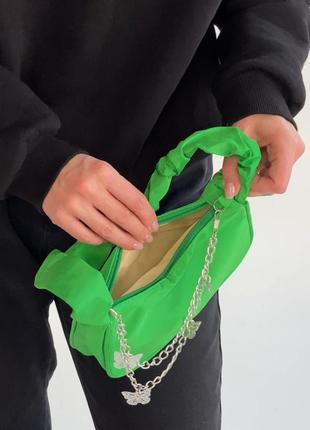 Женская сумка 6579 через плечо клатч на короткой ручке багет зеленая6 фото