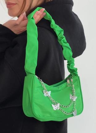 Жіноча сумка 6579 через плече клатч на короткій ручці багет зелена7 фото