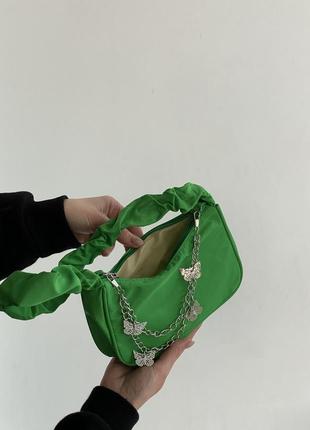 Женская сумка 6579 через плечо клатч на короткой ручке багет зеленая3 фото
