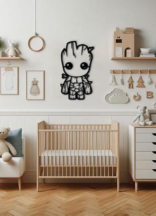 Картина лофт, настенный декор для дома "грут марвел для детей", декоративное панно 25x15 см