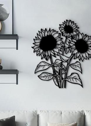 Сучасна картина для інтер'єру, декоративне панно на стіну "три соняшники", стиль лофт 20x23 см