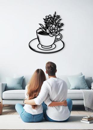 Дерев'яна картина на кухню, декор в кімнату "квіткова кава", мінімалістичний стиль 15x18 см6 фото