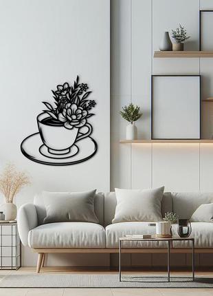 Дерев'яна картина на кухню, декор в кімнату "квіткова кава", мінімалістичний стиль 15x18 см5 фото