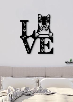 Панно love&paws корейська собака хінді 20x23 см - картини та лофт декор з дерева на стіну.