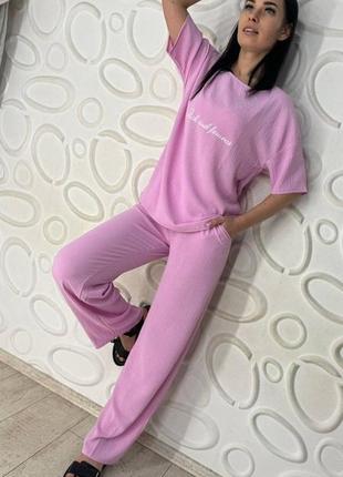 Стильный женский летний костюм американский креп брюки и футболка с надписью rich 42-44, 46-48, 50-52 (rich)2 фото