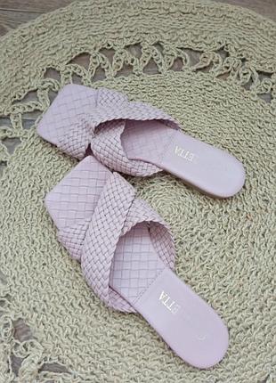 Жіночі трендові мюлі шльопанці екошкіра пудрово-рожеві на низькому ходу з квадратним носом розмір 38 недорого