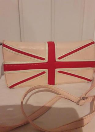 Шкіряна дамська сумочка, клач, кольору пудра через плече