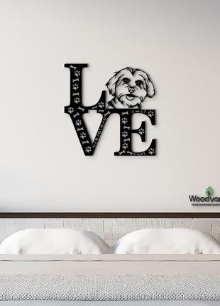 Панно love&bones мальтез 20x20 см - картини та лофт декор з дерева на стіну.