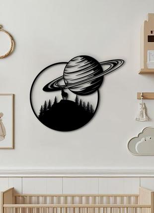 Дерев'яний декор для дому, декоративне панно на стіну "планета сатурн в день", стиль лофт 20x25 см