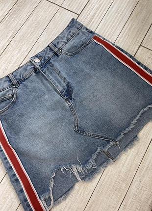 Джинсовая юбка с лампасами, джинсовая юбка
