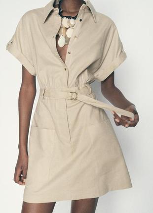 Сукня жіноча коротка лляна бежева zara new