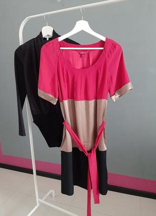 100% silk_фірмова сукня міді з поясом_#7452 фото