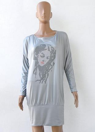 Знижка дня! оригінальна трикотажна туніка сірого кольору, прикрашена малюнком, розмір m.