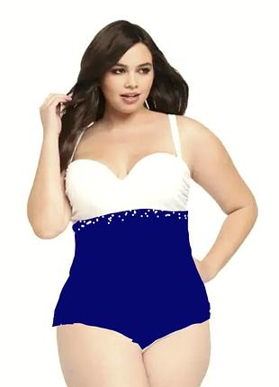 Контрастный слитный купальник extre бандо, белый верх, синий низ