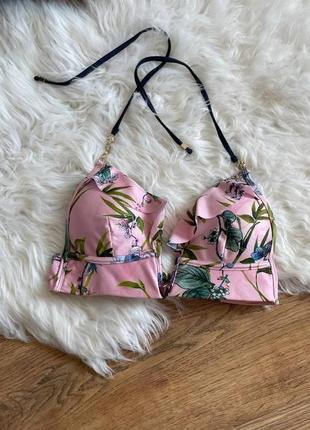 Купальный топ розовый в цветочный принт river island размер 36
