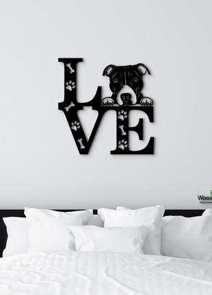 Панно love&paws американский питбуль 20x20 см - картины и лофт декор из дерева на стену.