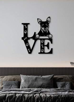 Панно love&paws манчестер-тер'єр 20x25 см - картини та лофт декор з дерева на стіну.