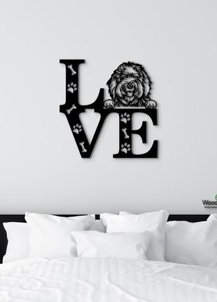 Панно love&paws голдендудль 20x20 см - картини та лофт декор з дерева на стіну.