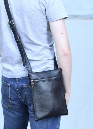 Чоловіча шкіряна сумка кроссбоди, чорна сумка месенджер через плече з шкіри2 фото