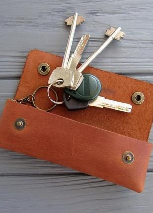 Шкіряна ключниця для довгих ключів, чохол на ключі коричневий1 фото