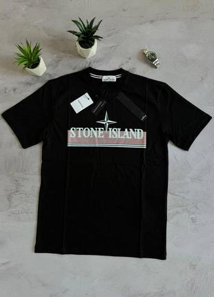 Чоловіча літня чорна футболка з коротким рукавом stone island