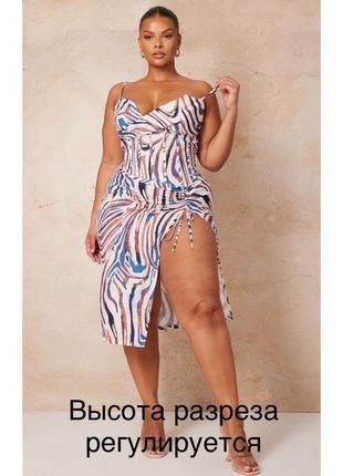 Летнее платье на бретельках с чашками. корсетное миди платье в принт зебра. платье- корсет