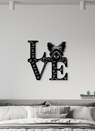 Панно love&bones йоркширський тер'єр 20x20 см - картини та лофт декор з дерева на стіну.