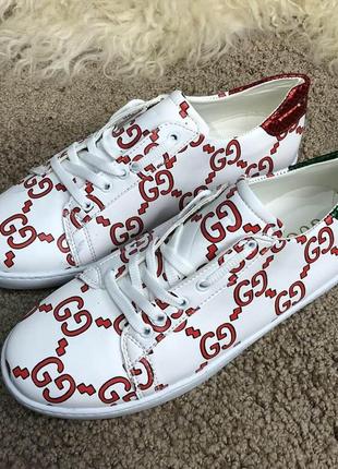 Кроссовки gucci ace sneaker with gg print white2 фото