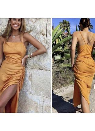 Льняное платье макси на бретельках zara платье в болевом стиле платье в виде оранжевое пла...