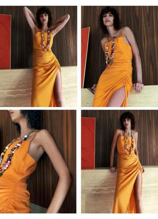 Льняное платье макси на бретельках zara платье в болевом стиле платье в виде оранжевое пла...