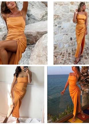 Льняное платье макси на бретельках zara платье в болевом стиле платье в виде оранжевое пла...