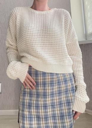 Свитер сетка свитшот топ с рукавами бежевый белый prettylittlething