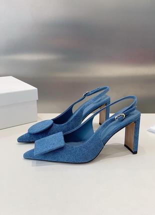 Слінгбеки, туфлі, мюлі в стилі jacquemus duelo блакитні джинсові