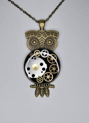 Стимпанк кулон сова. стимпанк подвеска сова