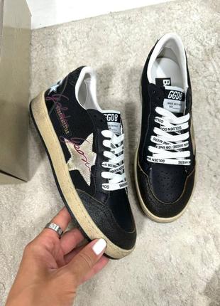 Кеды женские кожаные черные звездой брендовые в стиле golden goose