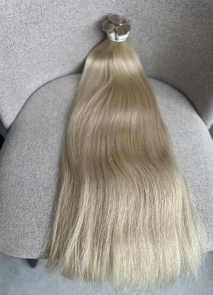 Натуральные белые волосы для наращивания 60 см