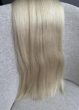 Натуральные белые волосы для наращивания 60 см