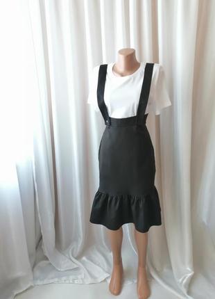 Спідниця на довгих бретелях міді з воланом