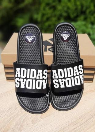 Adidas черные с белым массажные шлепки шлепанцы женские летние весенние кожа кожа кожа легкие на пенке