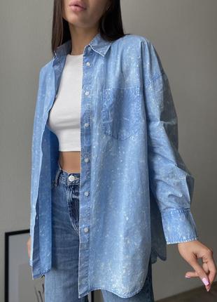 Поплінова виварена варена сорочка блакитна оверсайз zara / рубашка поплиновая вываренная