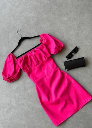 Платье мини с открытой спиной на завязках рукава фонарики с широким поясом на талии платье розовая черная короткая трендовая стильная