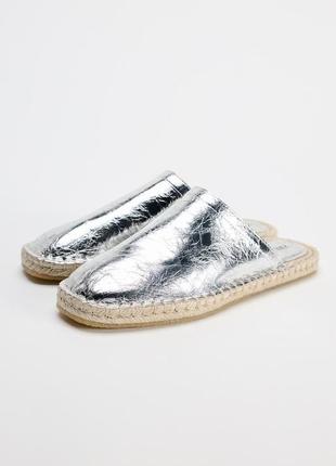Кожаные металлизированные эспадрильи zara new