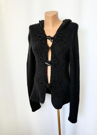 Escada sport черный кардиган кофта с капюшоном вязаная застежка воздушные петли y2k шерсть