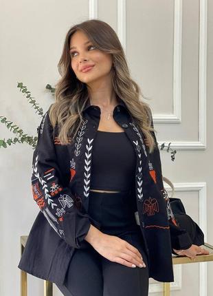 Женская черная качественная украинская вышиванка, вышитая рубашка блуза блузка этно4 фото