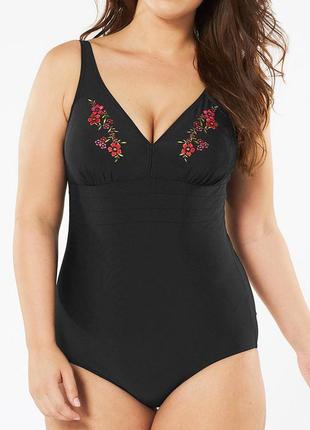 Шикарный слитный черный купальник батал с вышивкой bonmarche 05-24 🌺🌴🌺