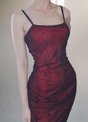 Спокуслива вінтажна готична вечірня двошарова асиметрична сукня з сіточкою та квітами vintage y2k gothic dark fashion