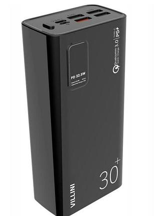 Умб павербанк 30000 mah 22.5w villini 4xusb, pd + qc 3.0 швидке заряджання для телефону для епл айфон