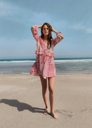 Сукня жіноча коротка рожева з принтом zara