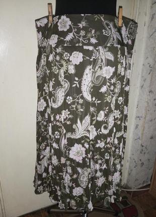 Лёгкая,миди юбка гофре,12-ти клинка,хаки в цветочный принт,большого размера,basler